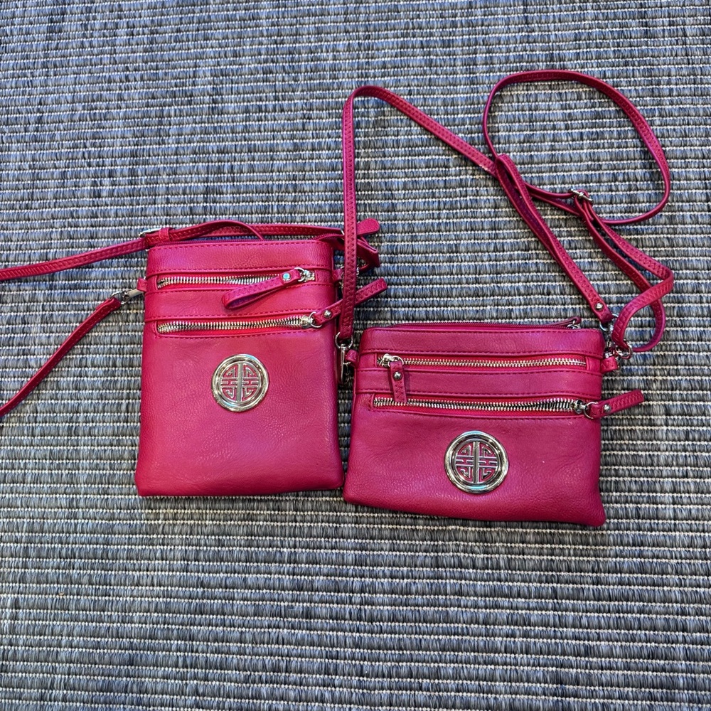 Red Crossbody Bags with Gold Medallion